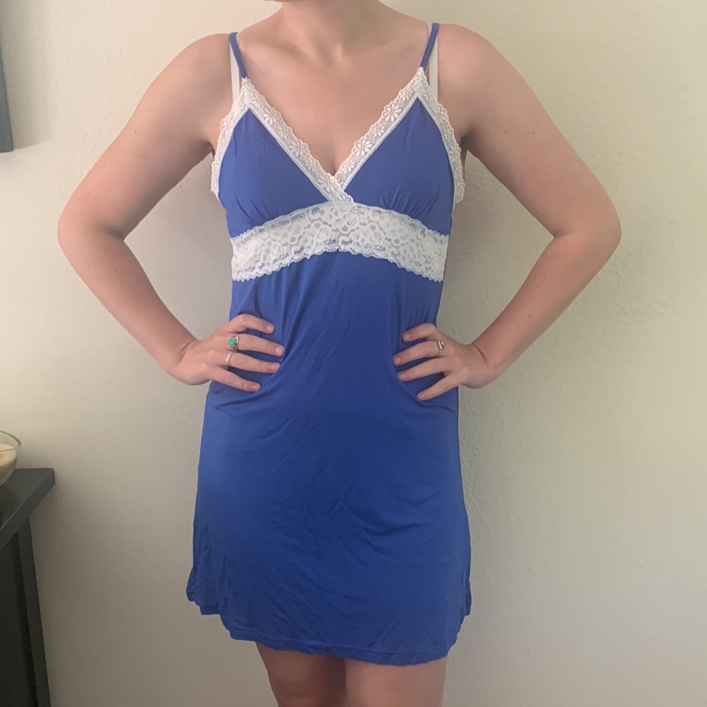 Ekouaer Dress Size M New Babydoll Lace Trim Slip Royal Blue Coquette Fairy Nwt